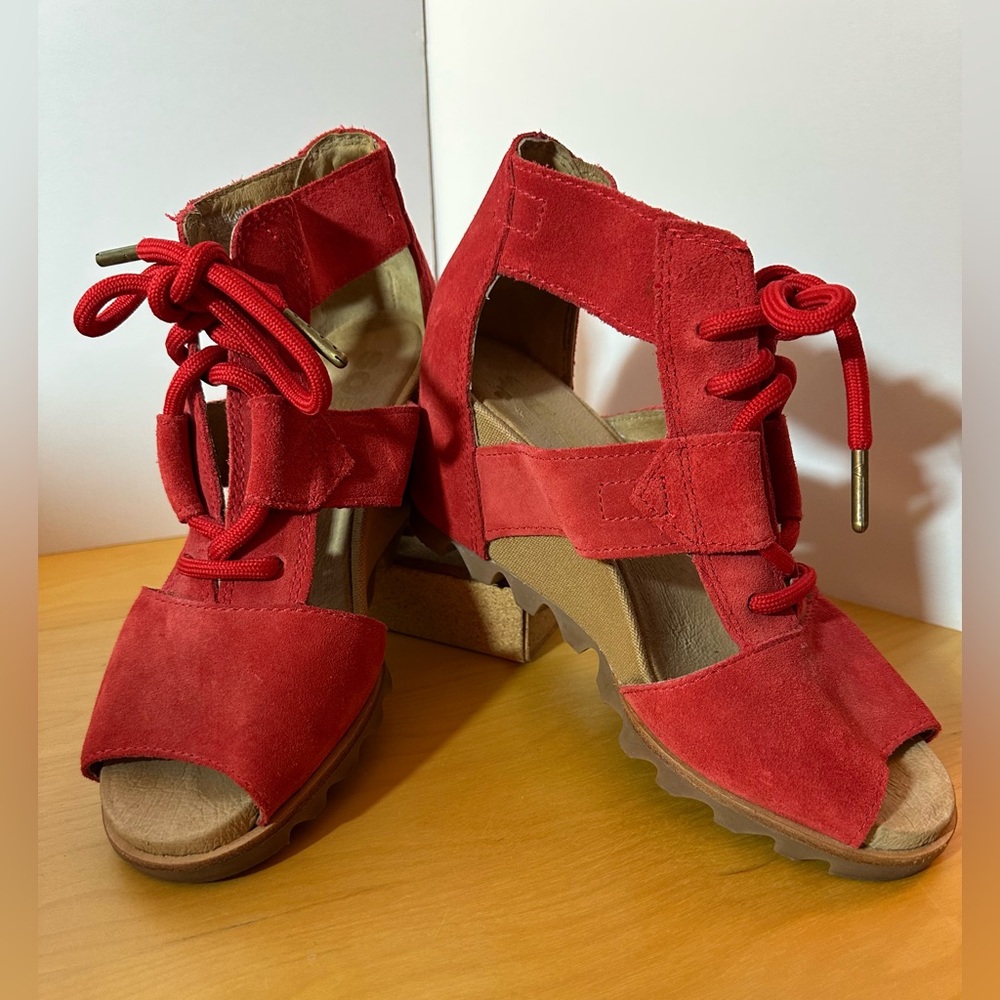 Sorel Red/Orange Joanie II Suede Lace-up Women's Sandals